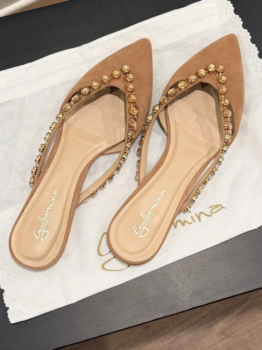 Anthropologie Guilhermina Embellished Pointed Toe Slides Mules Suede US 9/EUR 40 - Picture 1 of 6